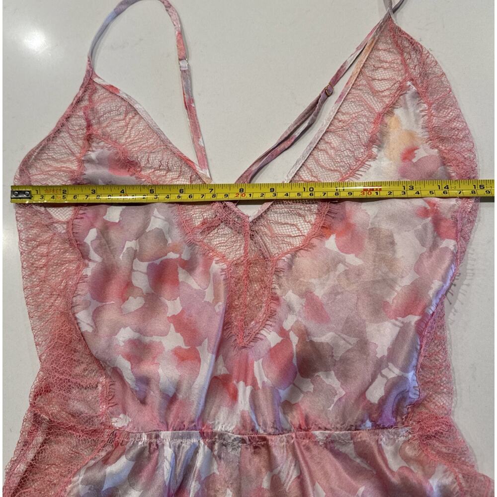 Naked Princess Women’s Silk Ella Romper Lingerie Pink Petal Print Silk Lace READ - Picture 4 of 11